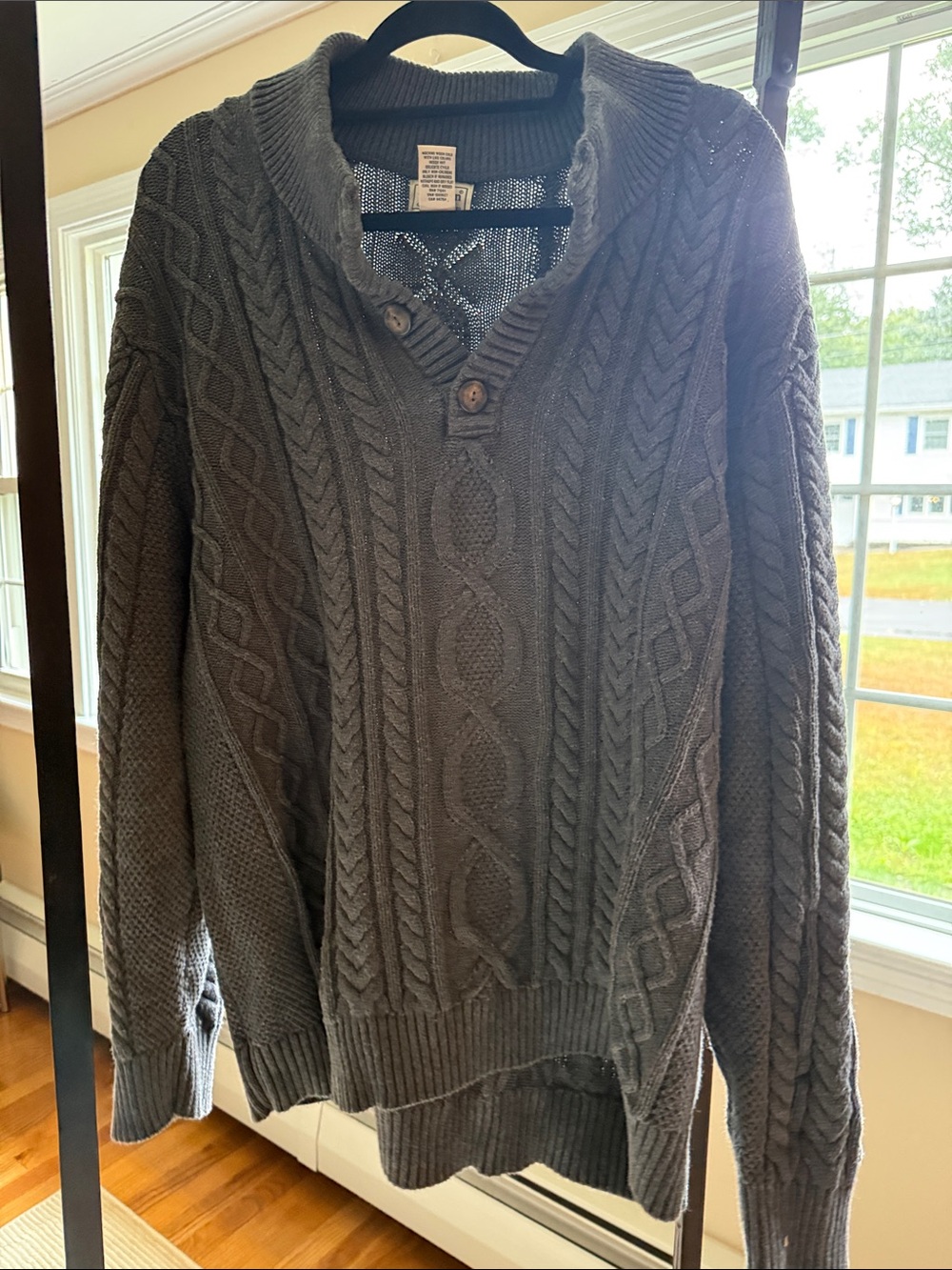 L.L. Bean Men's Charcoal Cable Knit V-Neck Sweater